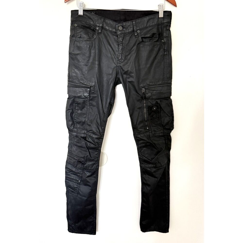 Polo Ralph Lauren Black Label Coated Moto Biker Jeans Slim Skinny Punk Alt Sz 29